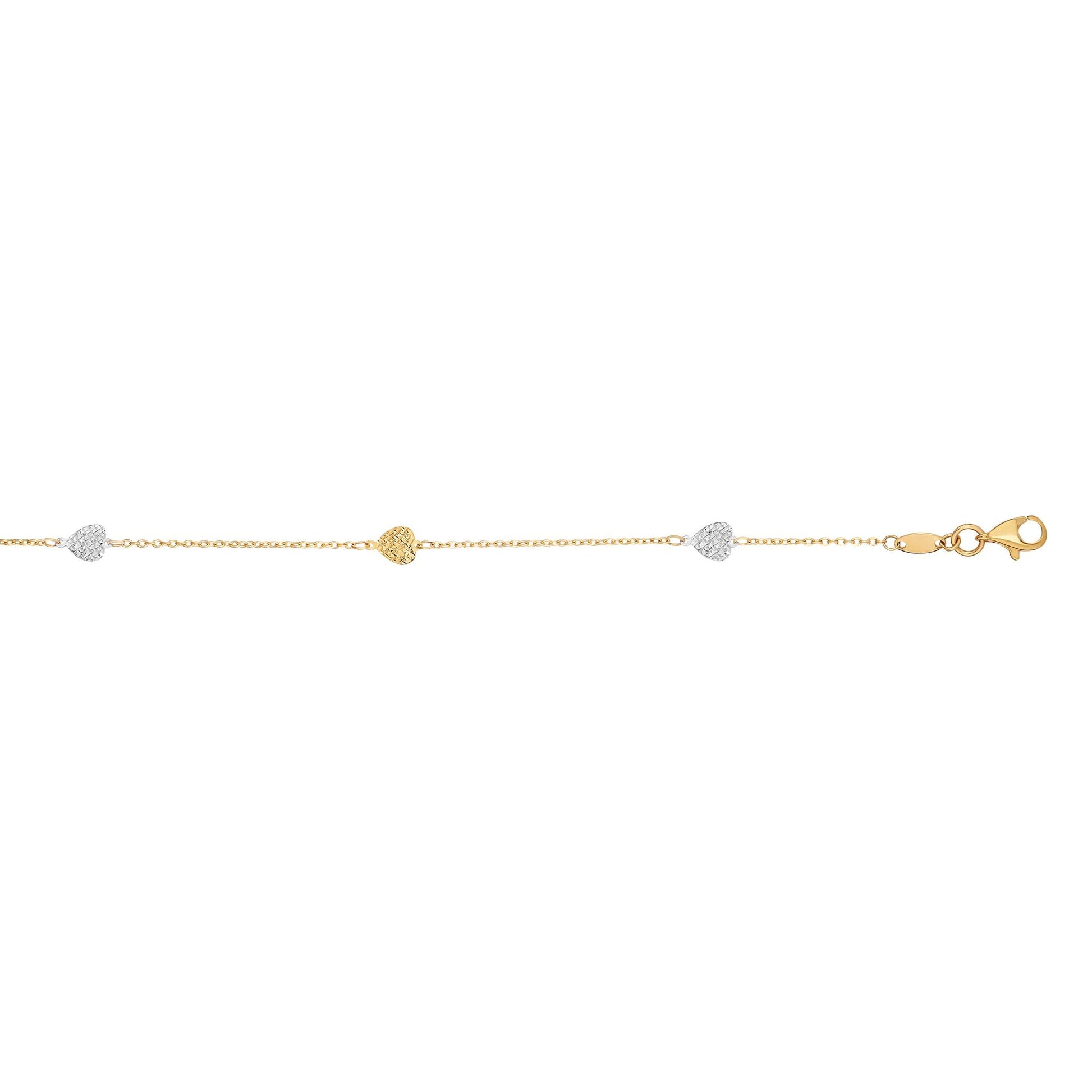 Royal Chain 14K Two-tone Gold Diamond Cut Heart Anklet YWANK1336