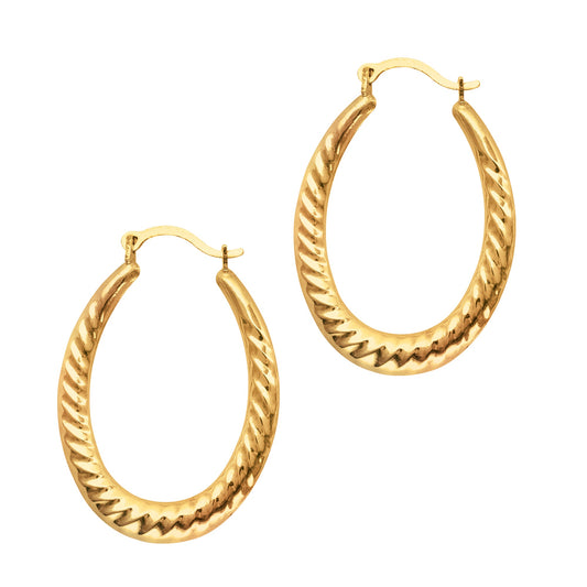 Royal Chain 14K Gold Graduated Oval Twist Back to Back Hoop Earring ER970