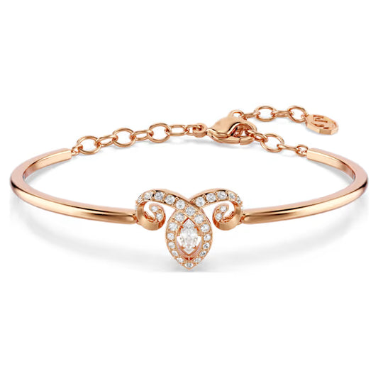 Chinese Zodiac bangle Mixed cuts, White, 18K Rose Gold Finish