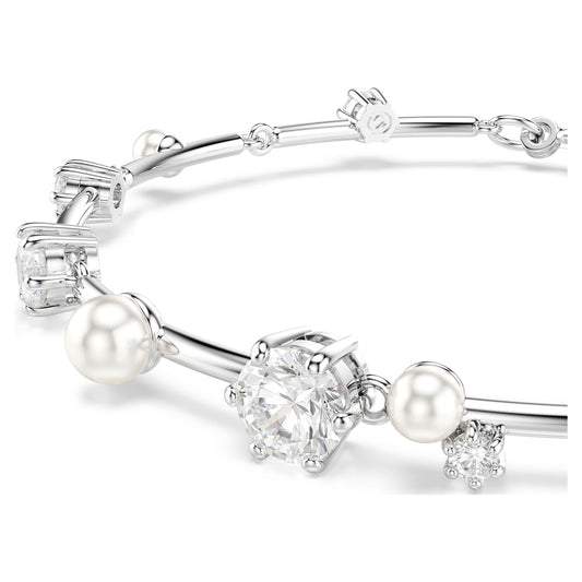 Constella bracelet, Crystal pearl, Round cuts, White, 18K rose gold finish