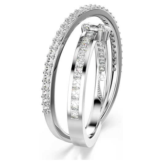 Hyperbola ring, Mixed cuts, White, Rhodium plated