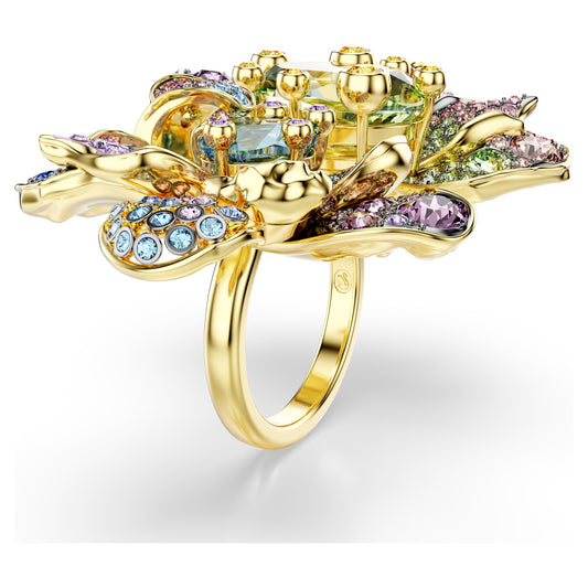 Swarovski Idyllia ring, Mixed cuts, Pavé, Flower, Multicolored, Mixed metal finish