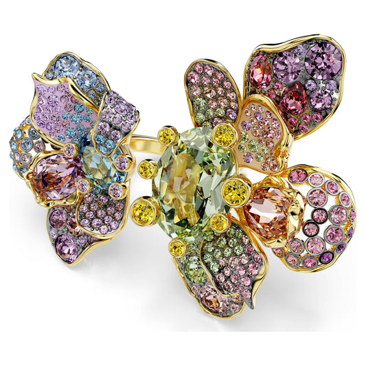 Swarovski Idyllia ring, Mixed cuts, Pavé, Flower, Multicolored, Mixed metal finish