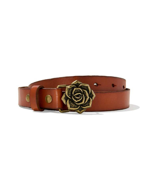 Rose Buckle Belt in Tan Leather 196088042565