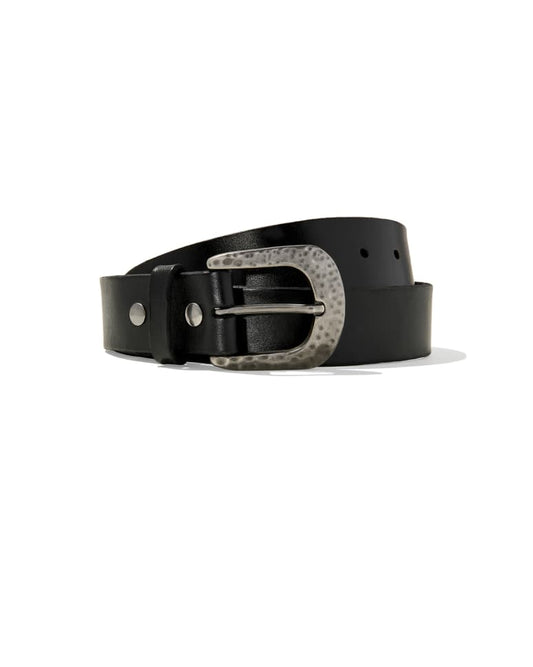 Hammered Buckle Belt in Black Leather 196088042602