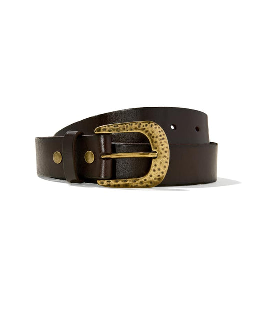 Hammered Buckle Belt in Chocolate Leather 196088042633