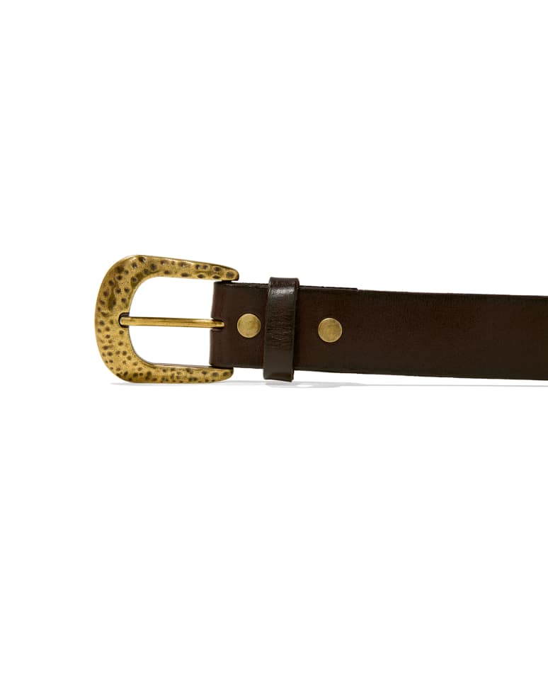 Hammered Buckle Belt in Chocolate Leather 196088042633