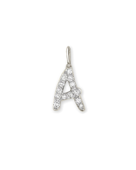 14k White Gold Letter D Charm in White Diamond