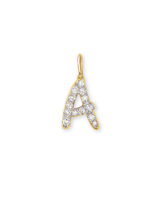 14k Yellow Gold Letter Charm in White Diamond