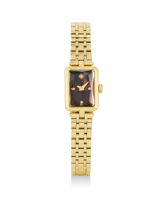 Adela Gold Tone Stainless Steel Watch in Black Mother-of-Pearl 9608873381
