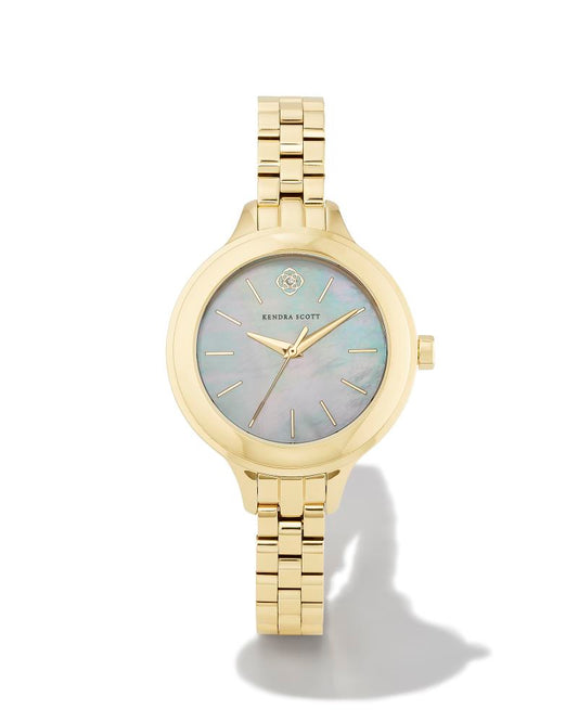 Alex Gold Tone Stainless Steel 35mm Narrow Watch in Ivory Mother-of-Pearl 9608865209