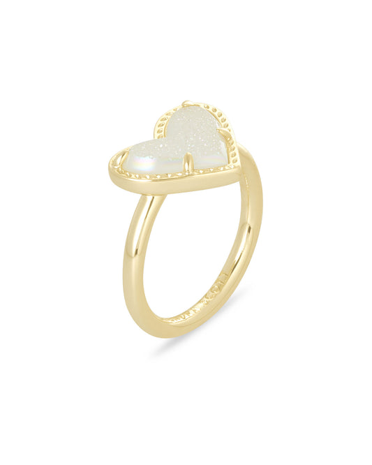 Ari Heart Gold Band Ring in Iridescent Drusy 842177177082