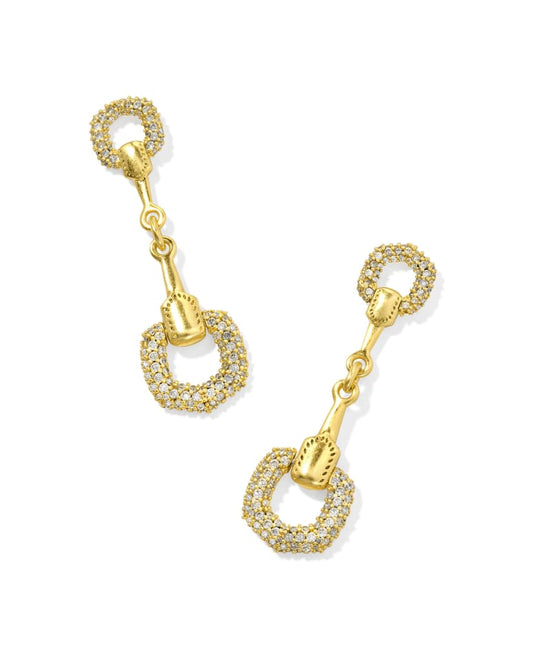Kendra Scott Beau Vintage Gold Pave Linear Earrings in White CZ 