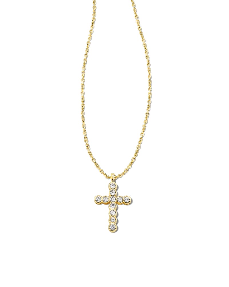 Cross Gold Pendant Necklace in White CZ