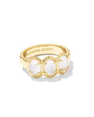 Daphne Gold Band Ring in Ivory Mother-of-Pearl 196088643380