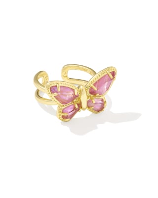 Dolly Parton x Kendra Scott Gold Butterfly Cocktail Ring in Light Pink Iridescent Abalone 196088769912
