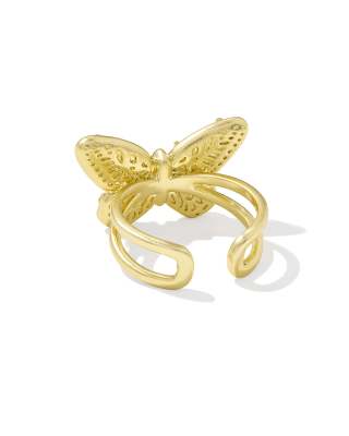 Dolly Parton x Kendra Scott Gold Butterfly Cocktail Ring in Light Pink Iridescent Abalone 196088769912