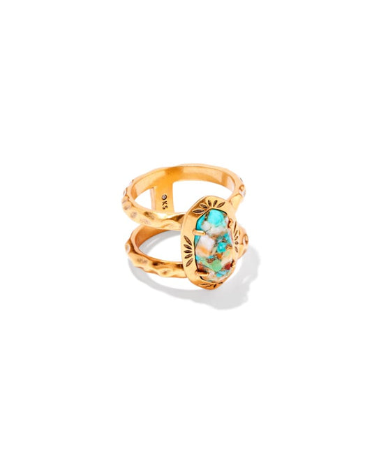 Elyse Vintage Gold Etch Frame Band Ring