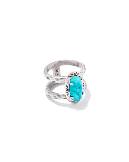 Elyse Vintage Silver Etch Frame Band Ring in Variegated Turquoise Magnesite