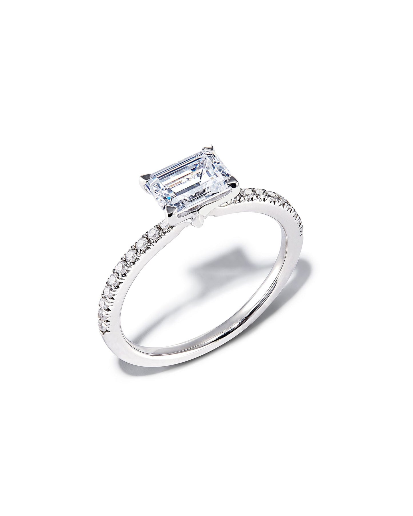 1.5 ct Emerald Solitaire Engagement Ring with Pave Diamonds in 14k Gold