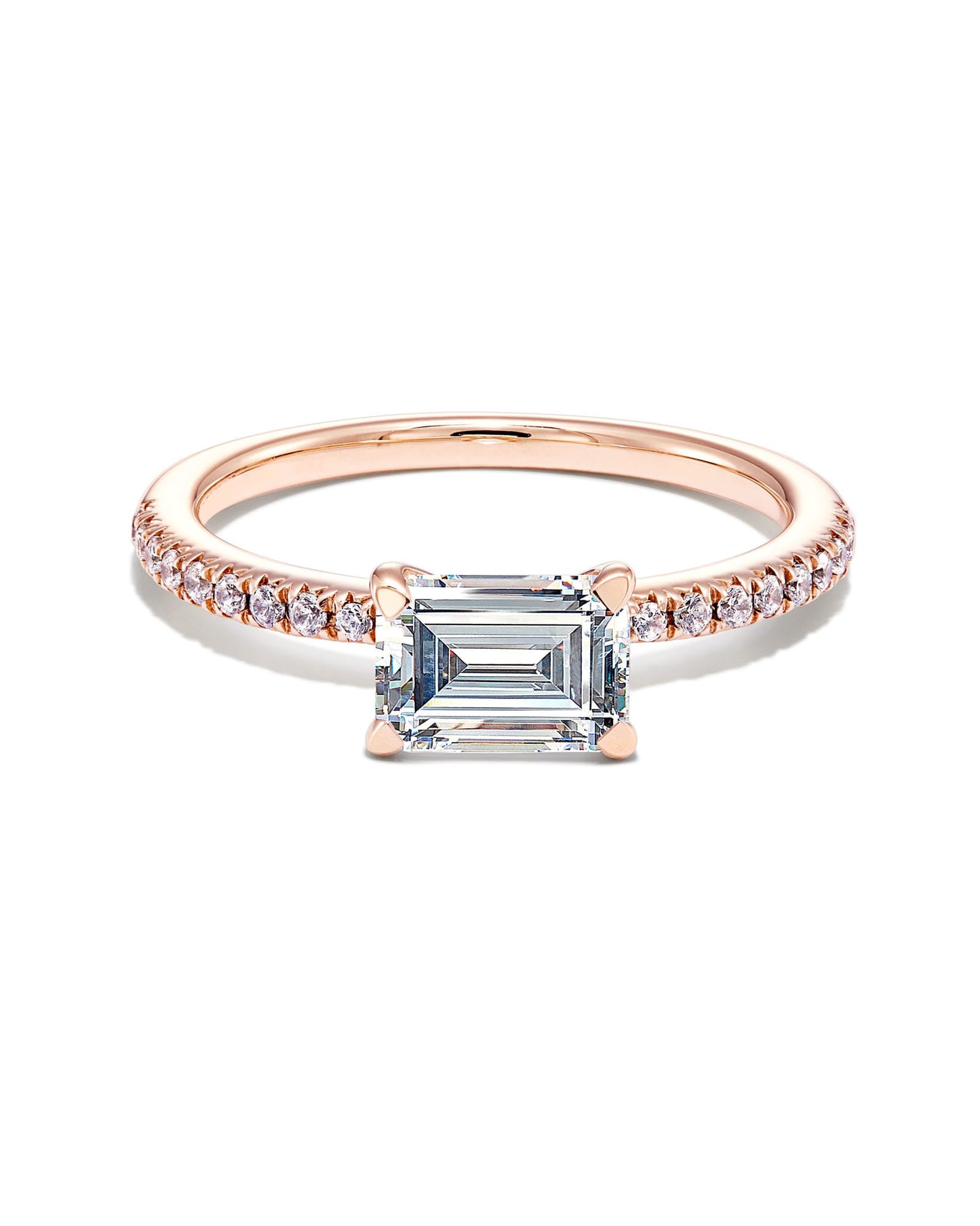 1.5 ct Emerald Solitaire Engagement Ring with Pave Diamonds in 14k Gold