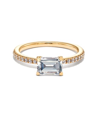 1.5 ct Emerald Solitaire Engagement Ring with Pave Diamonds in 14k Yellow Gold 196088027234