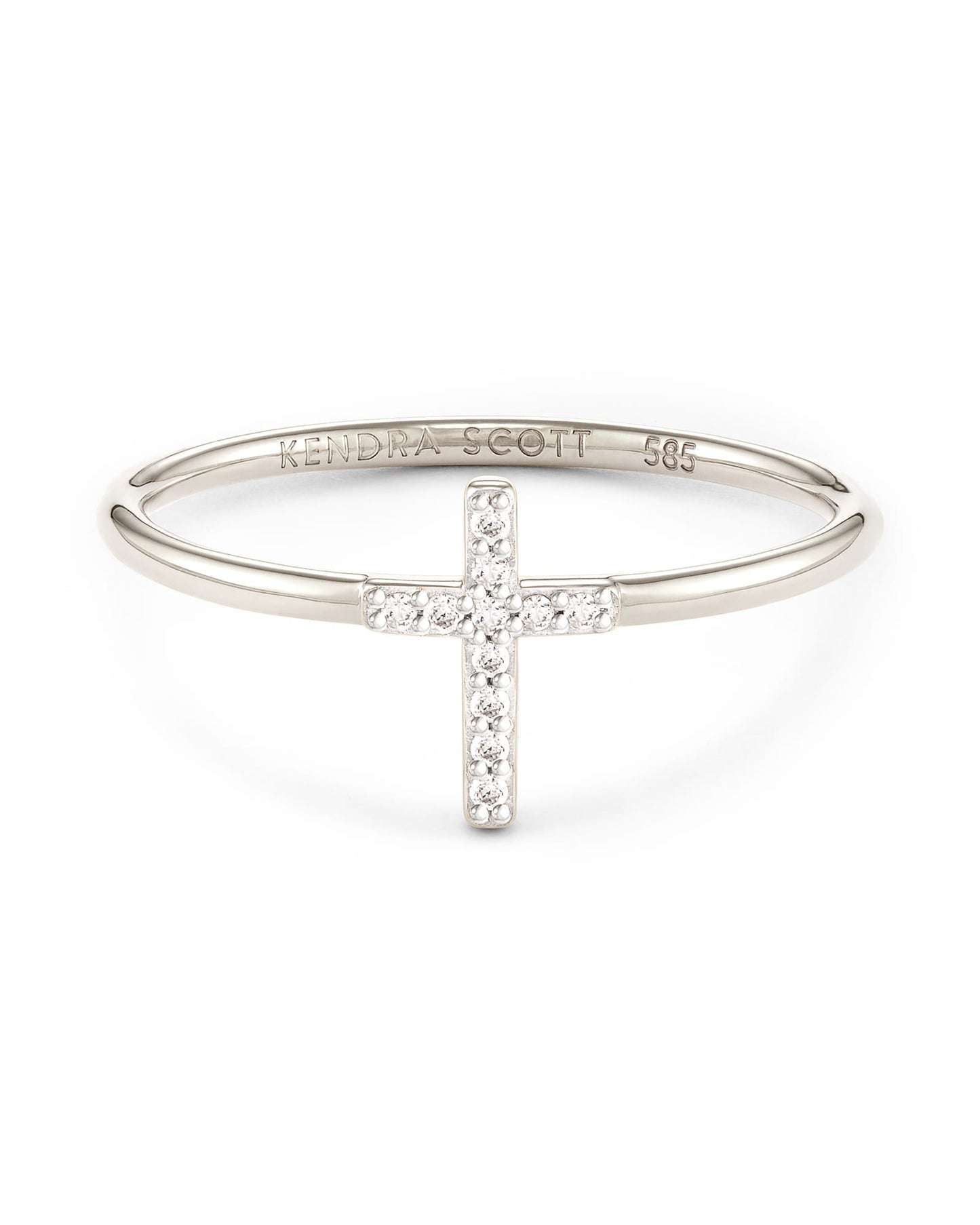 Cross 14k Yellow Gold Band Ring in White Diamond