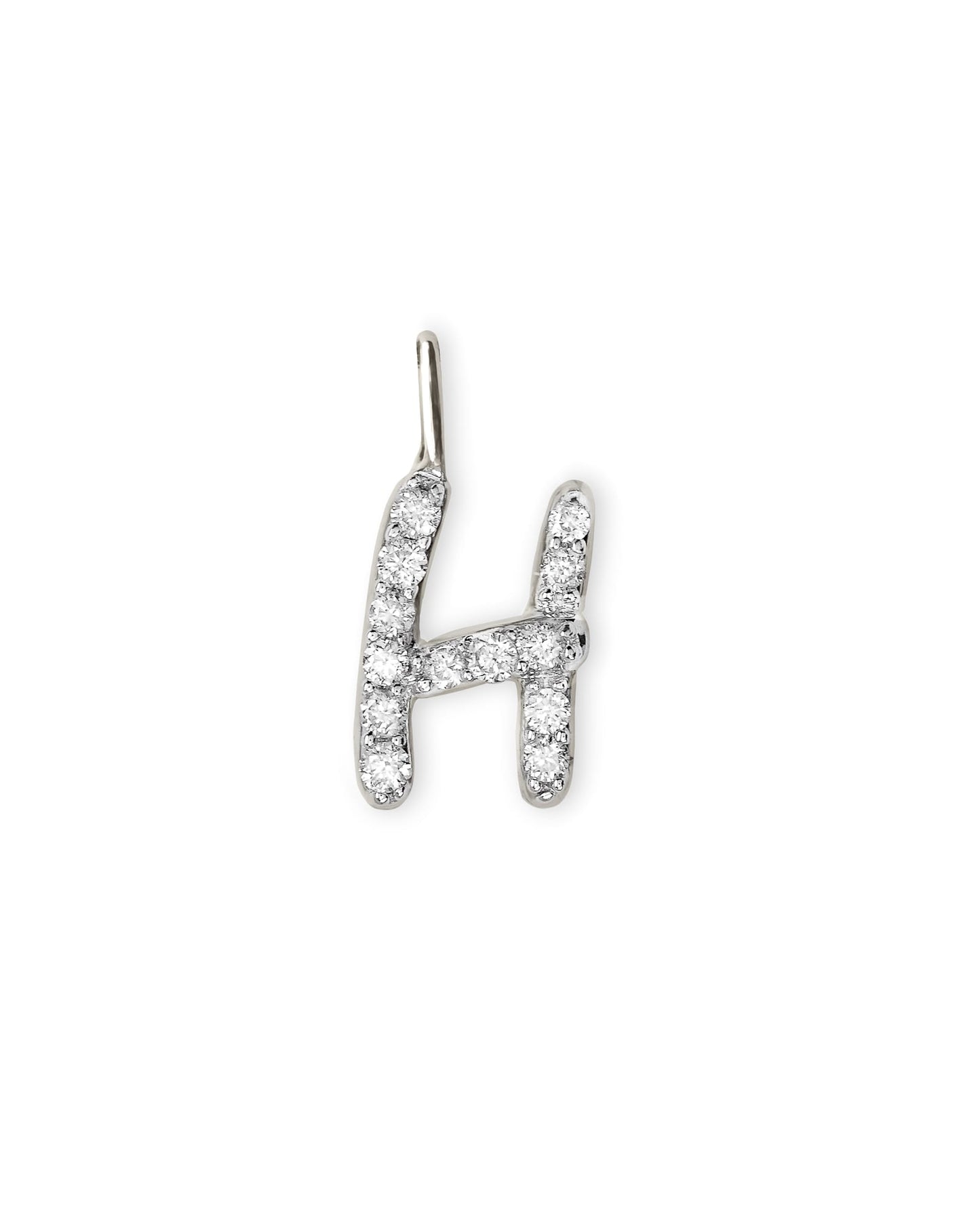 14k White Gold Letter D Charm in White Diamond