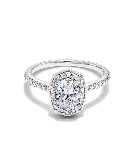 1 ct Lab Grown White Diamond Oval Iconic Halo Statement Ring in 14k White Gold
