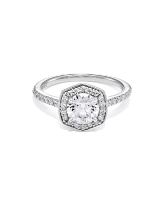 1 ct Lab Grown White Diamond Round Iconic Halo Statement Ring in 14k White Gold 196088765938