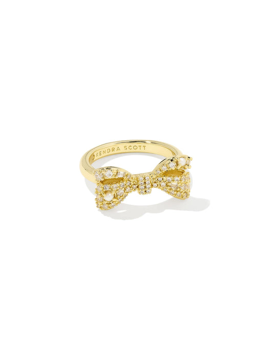 Krista Silver & Gold Bow Cocktail Ring in White Mix