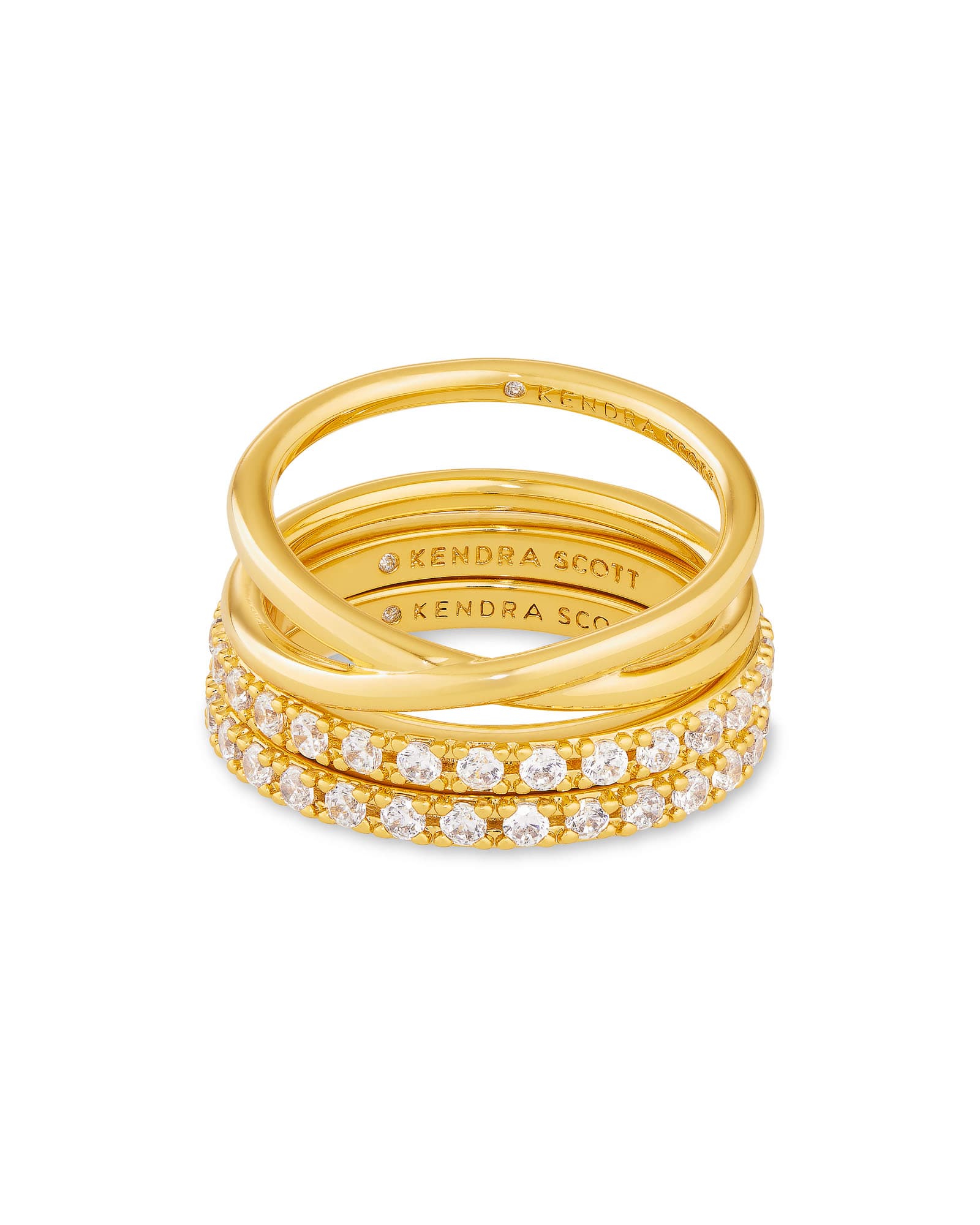 Livy Gold Rings Set of 3 in White Crystal 842177196533