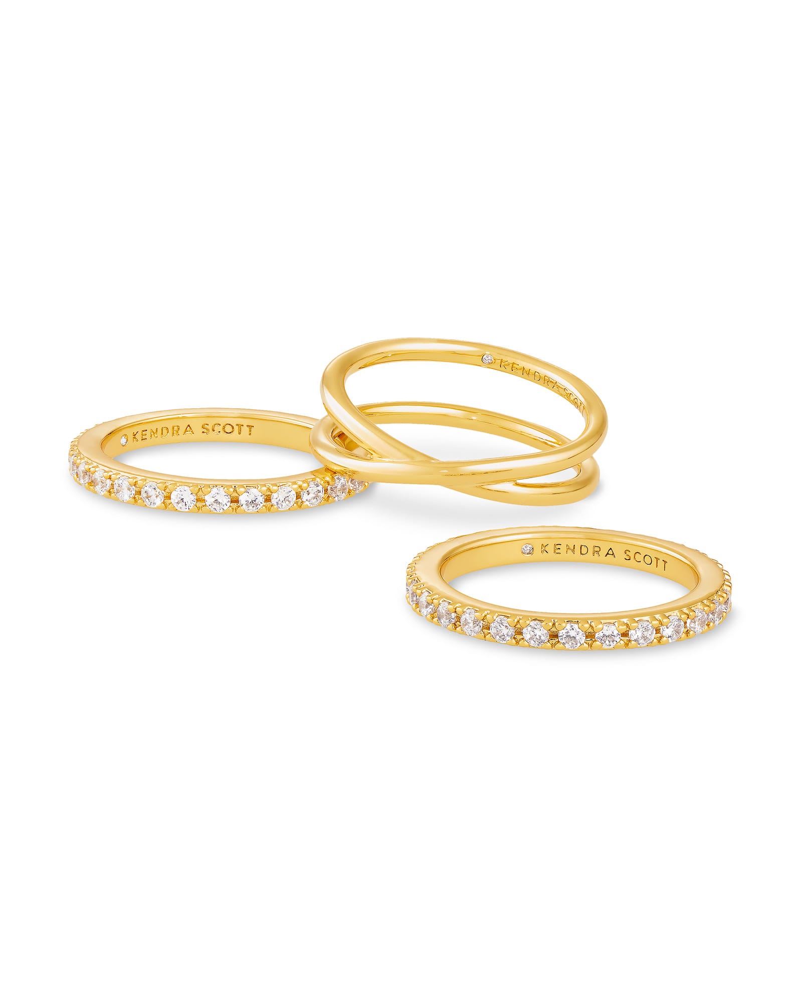 Livy Gold Rings Set of 3 in White Crystal 842177196533