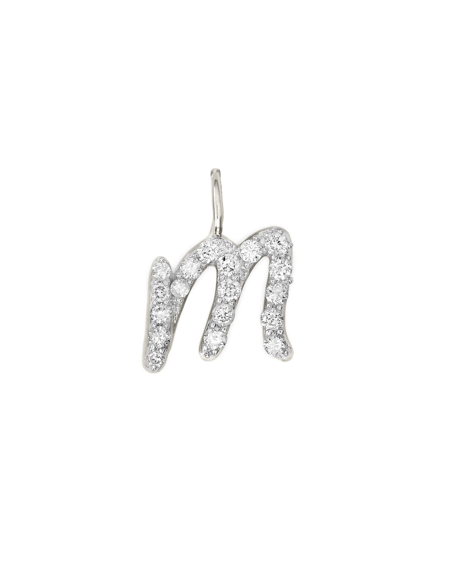 14k White Gold Letter D Charm in White Diamond