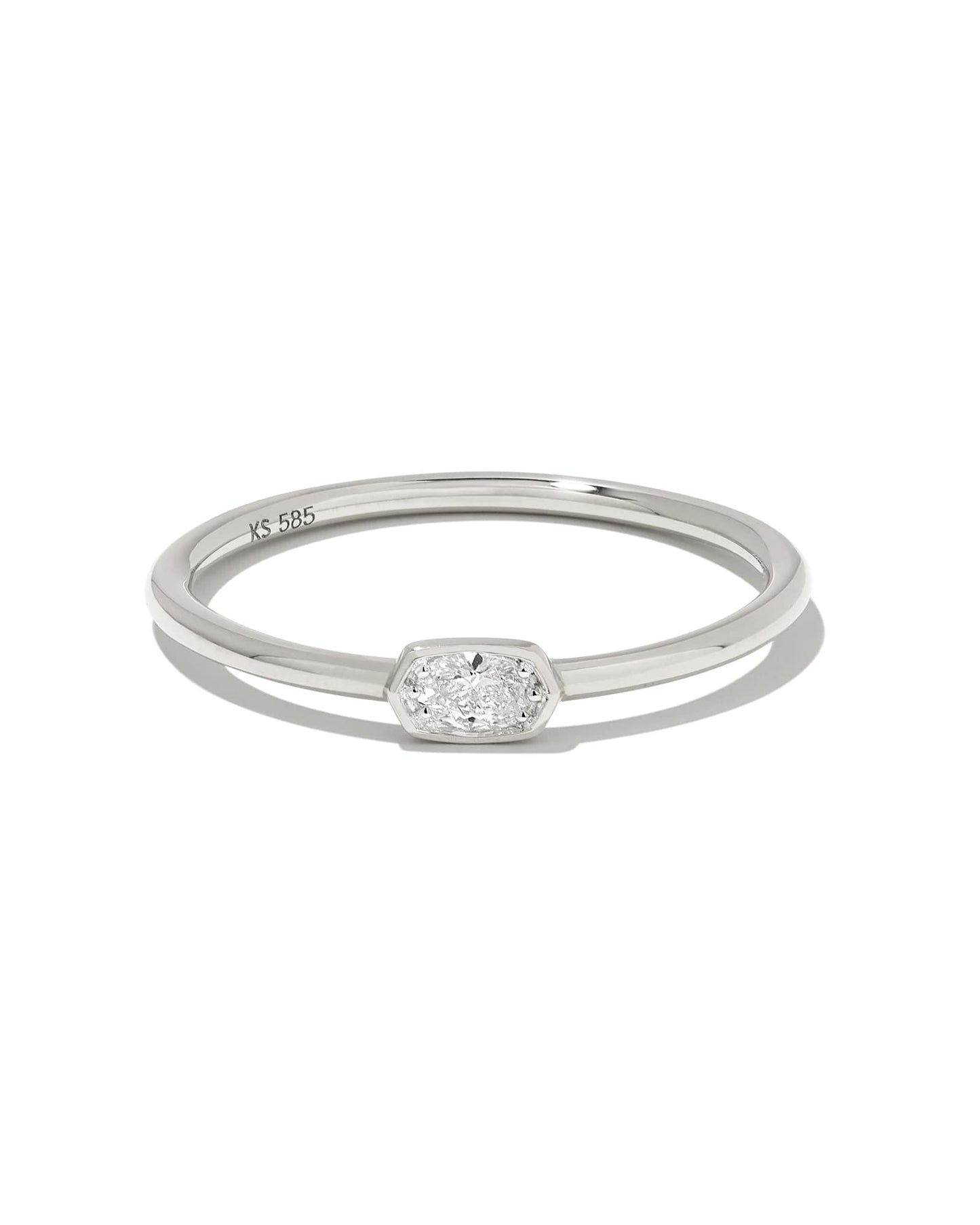 Marisa 14k White Gold Oval Solitaire Band Ring in White Diamond 196088562971