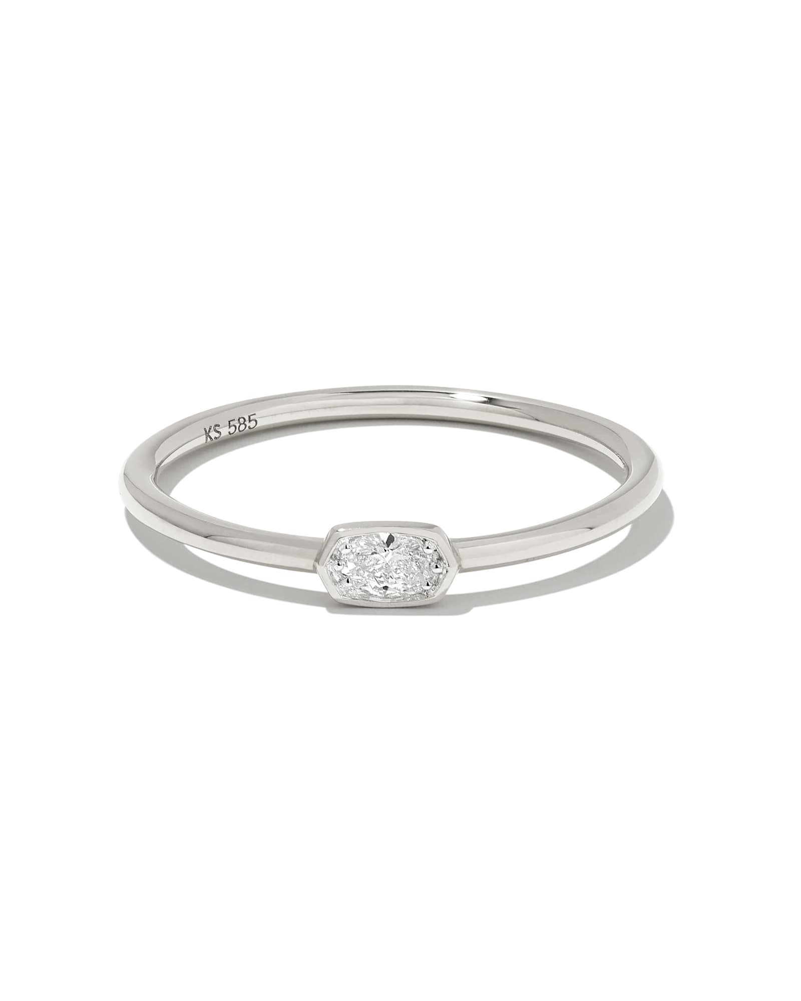 Marisa 14k White Gold Oval Solitaire Band Ring in White Diamond 196088562971