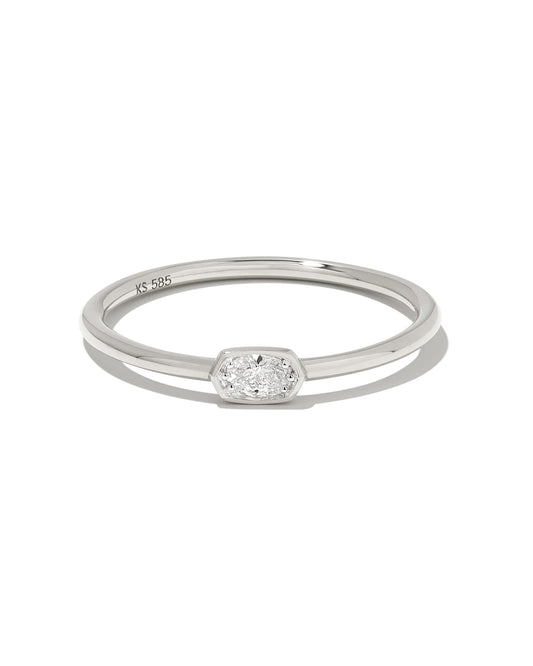 Marisa 14k White Gold Oval Solitaire Band Ring in White Diamond 196088562971