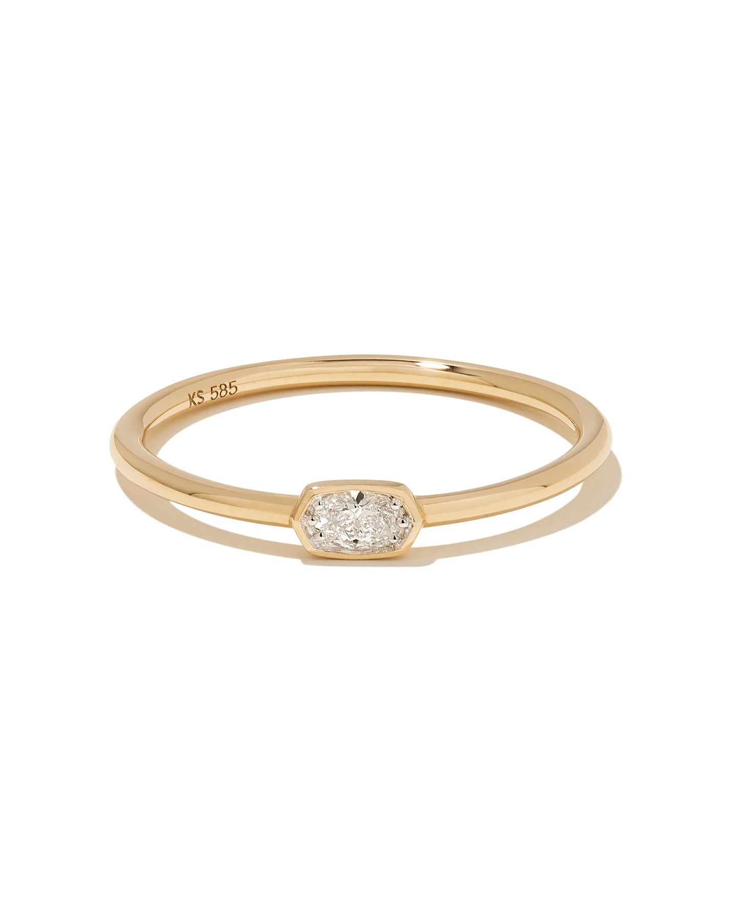 Marisa 14k White and 14k Yellow Gold Oval Solitaire Band Ring in White Diamond