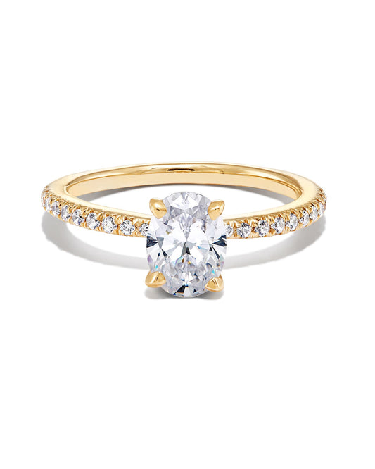 1.5 ct Oval Solitaire Engagement Ring with Pave Diamonds in 14k Gold
