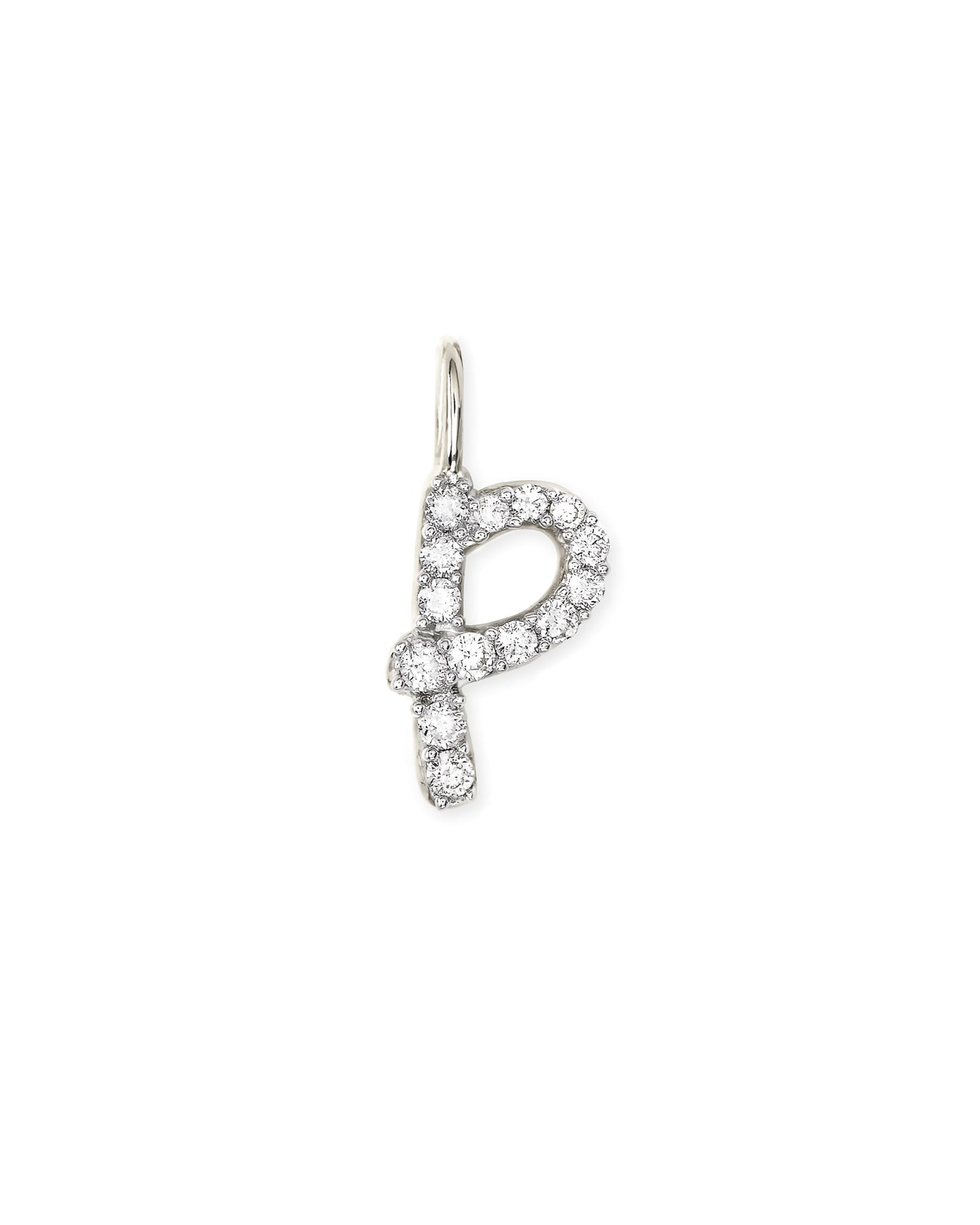 14k White Gold Letter D Charm in White Diamond