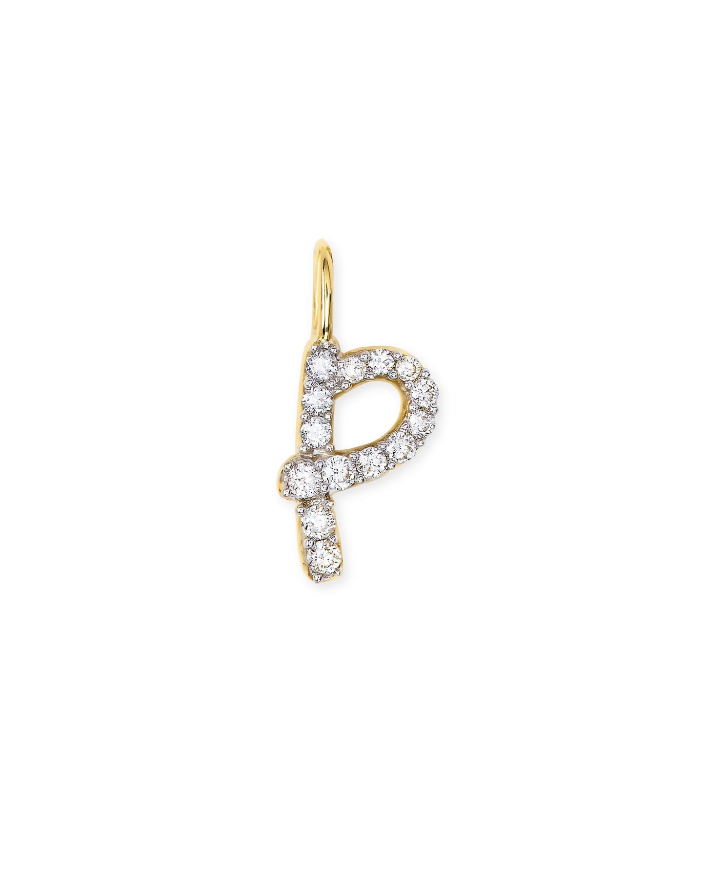 14k Yellow Gold Letter Charm in White Diamond
