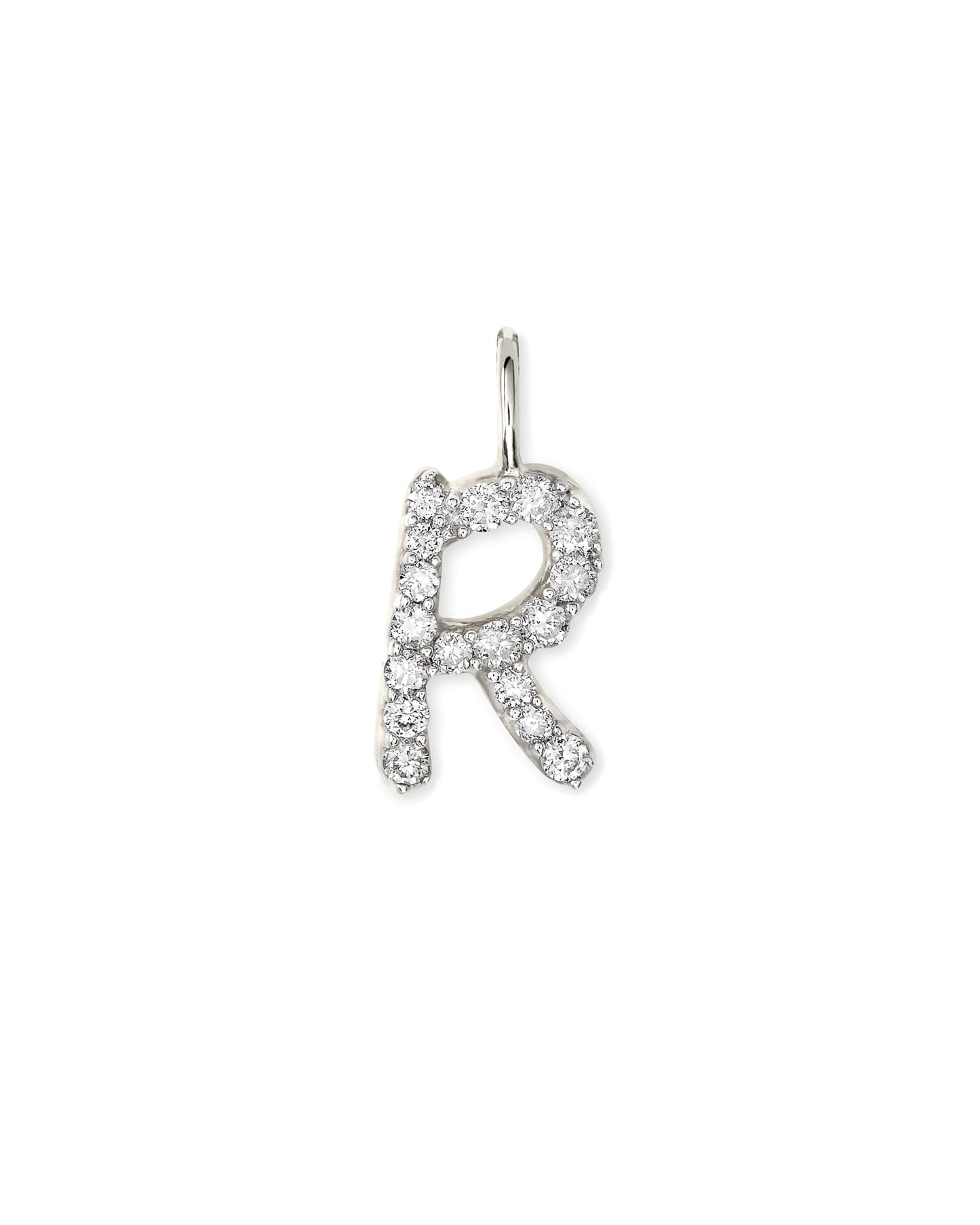 14k White Gold Letter D Charm in White Diamond