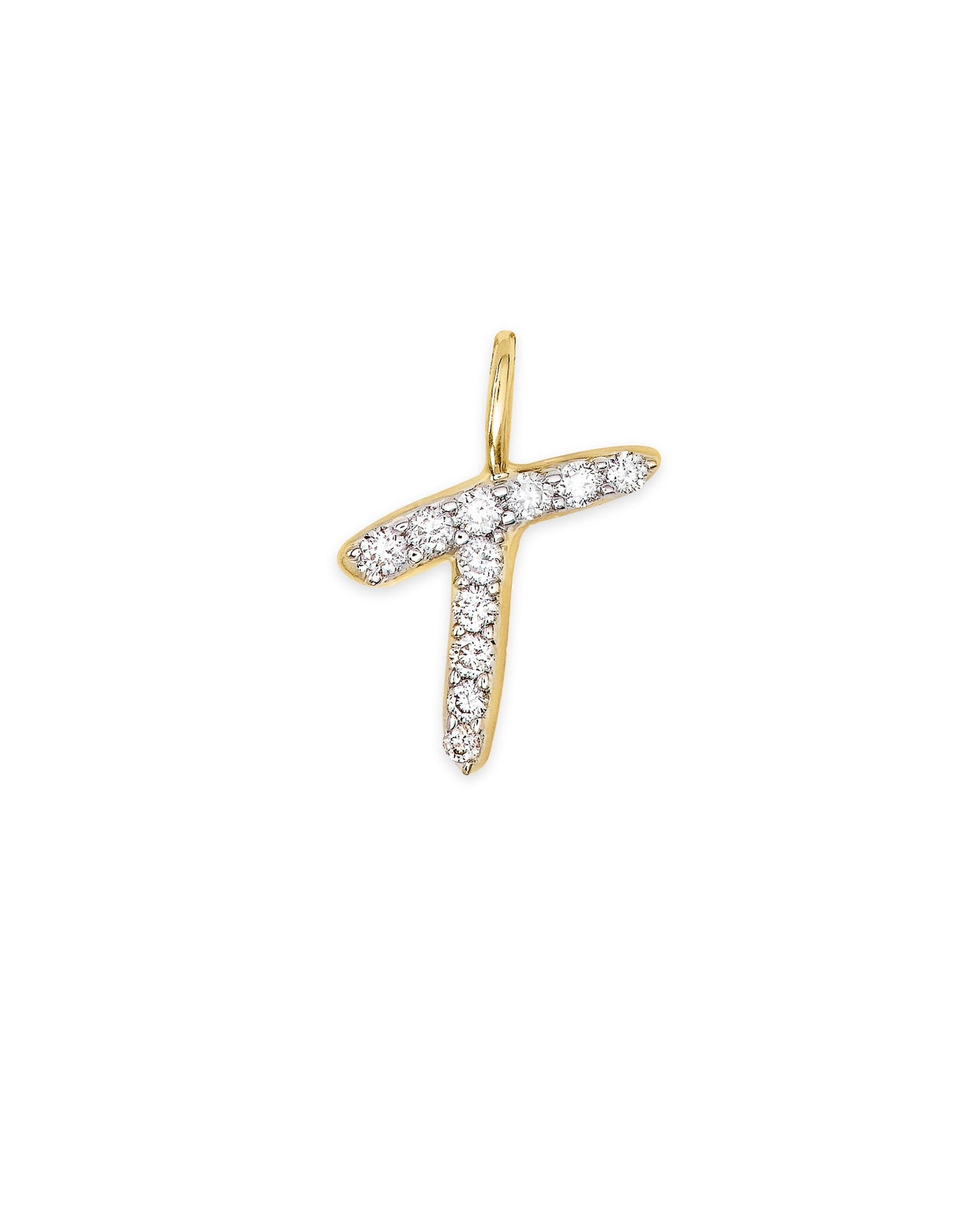 14k Yellow Gold Letter Charm in White Diamond
