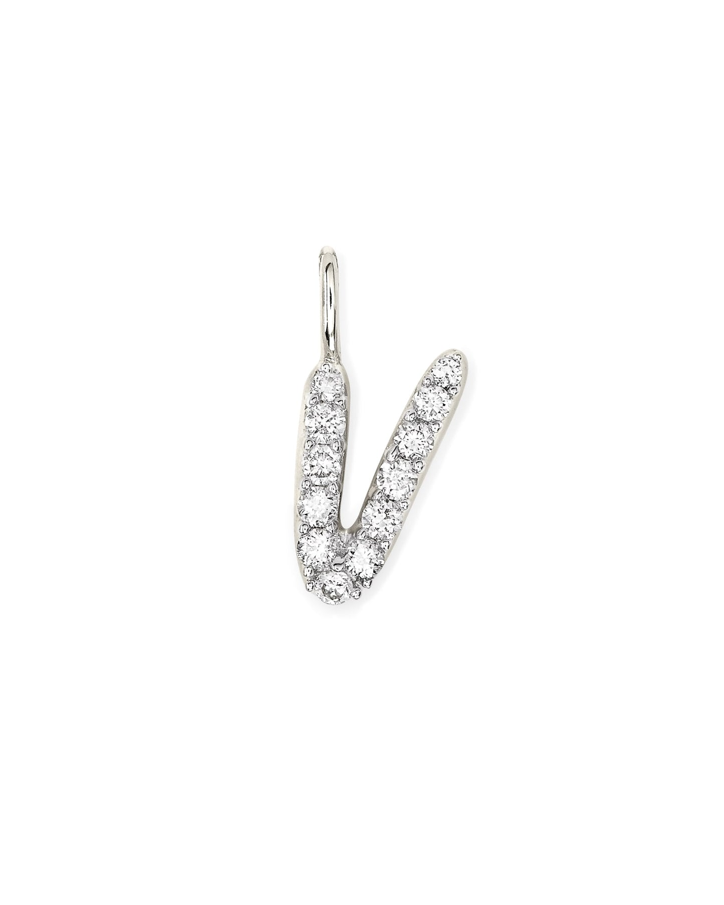 14k White Gold Letter D Charm in White Diamond