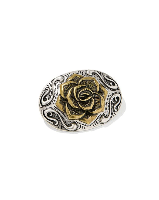 Yellow Rose Plaque Belt Buckle in Mixed Metal 196088042787