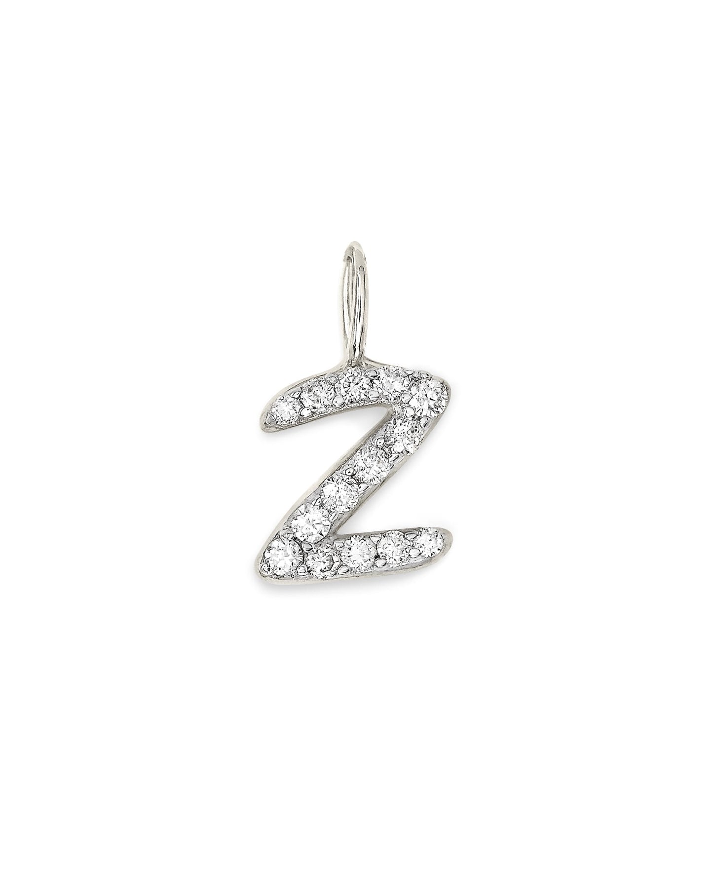 14k White Gold Letter D Charm in White Diamond