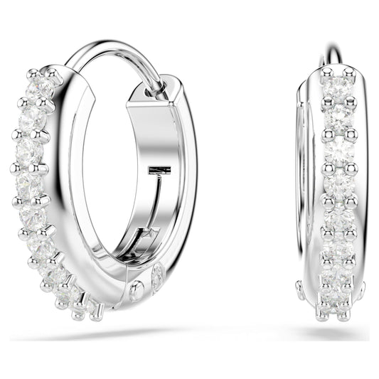 Swarovski Matrix hoop earrings, Round cut, White, Rhodium plated