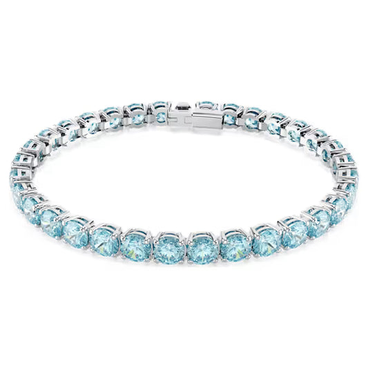 Matrix Tennis bracelet, Round cut, Blue, Rhodium plated