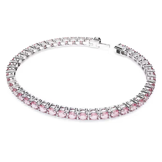 Matrix Tennis bracelet, Round cut, Pink, Rhodium plated
