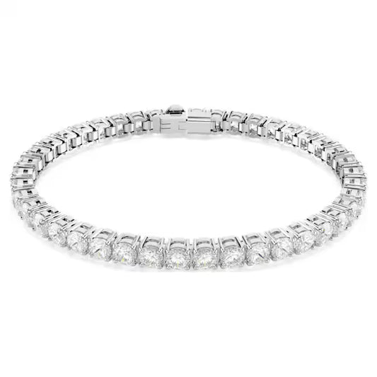 Matrix Tennis bracelet, Round cut, White, Rhodium plated